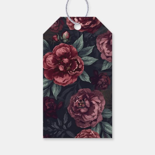 Düster florale Wasserfarbe Dunkelrotes Muster Geschenkanhänger (Vorderseite)