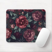 Düster florale Wasserfarbe Dunkelrotes Muster Mousepad (Mit Mouse)