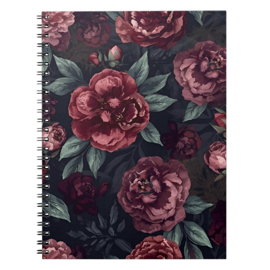Düster florale Wasserfarbe Dunkelrotes Muster Notizblock (Vorderseite)
