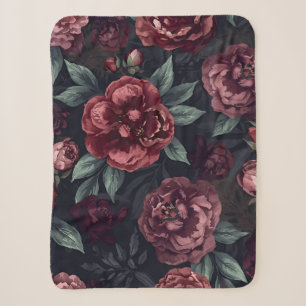 Düster florale Watercolor Dunkelrot Muster Sherpadecke