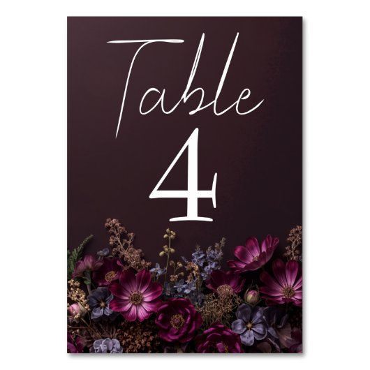 Düster florale wilde Herbstblumen Hochzeit Tischnummer (Vorderseite)