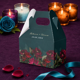 Düster-gotische Blumenhochzeit in Dunkelrot-Türkis Geschenkschachtel