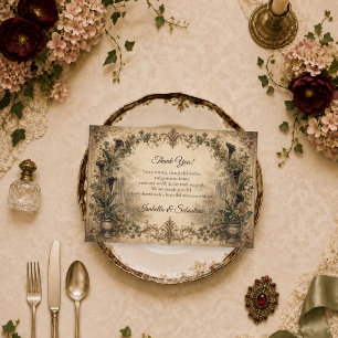 Düster-gotische botanische Hochzeit Dankeskarte
