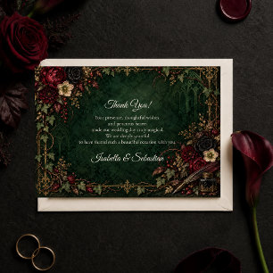 Düster-gotische botanische Hochzeit Dankeskarte
