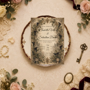 Düster-gotische botanische Hochzeit Einladung