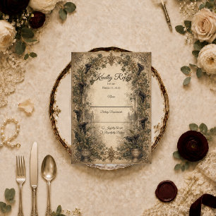 Düster-gotische botanische Hochzeit RSVP Karte