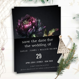 Düster-gotische dunkel violette schwarze Pfingstro Save The Date