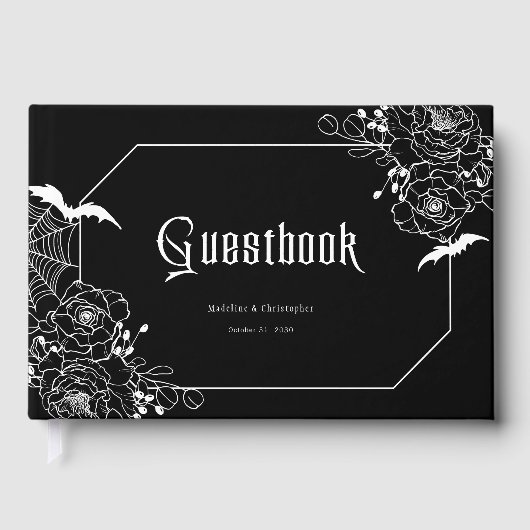 Düster-gotische florale Hochzeit Schwarz Gästebuch (Vorderseite)