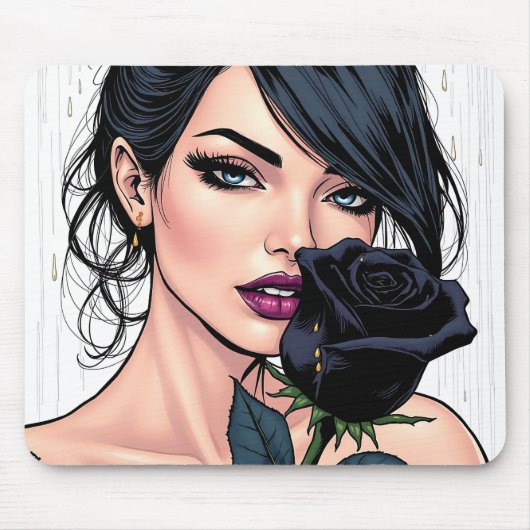 Düster-gotische Frau mit Rose  Dunkle Ästhetik Mousepad (Vorne)