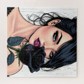 Düster-gotische Frau mit Rose  Dunkle Ästhetik Puzzle (Horizontal)