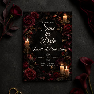 Düster-gotische Kerzenlicht-Rosen-Hochzeit Save The Date