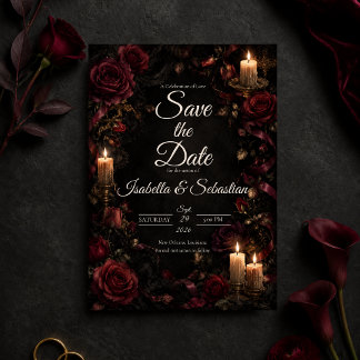 Düster-gotische Kerzenlicht-Rosen-Hochzeit Save The Date