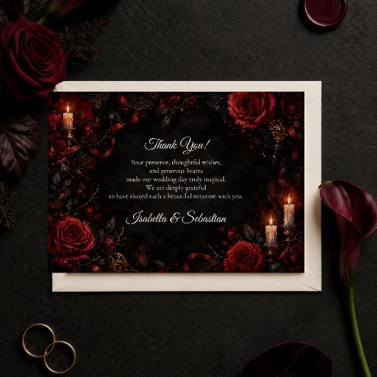 Düster-gotische Rosenhochzeit Dankeskarte