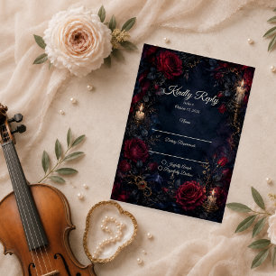 Düster-gotische Rosenhochzeit RSVP Karte