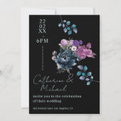 Düster gotische schwarze und mitternachtsblaue flo einladung (Vorderseite)