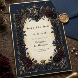 Düster gotischer Kamm Navy Burgunderrot Gold Mitte Save The Date