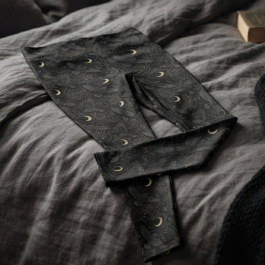 Düster-gotisches Obsidian-Barock-Raben-Print Leggings
