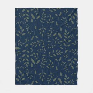 Düster grüne Salbeiblätter Navy Muster Fleecedecke