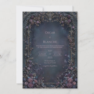 Düster Indigo Gotische Rosenbogen-Hochzeit Einladung