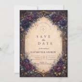 Düster-lila gotische florale Hochzeit Save The Date (Vorderseite)