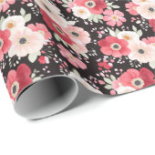 Düster-schwarze und rosa Anemonen-Blumenmuster Geschenkpapier (Rolleneckpunkt)