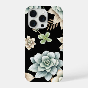 Düster Sukkulente Rosette Schwarz Botanisch Luxus iPhone 15 Pro Hülle