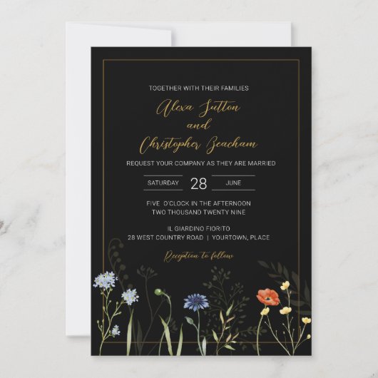 Düster-wilde Blumen Boho Botanische Hochzeit Einladung (Vorderseite)