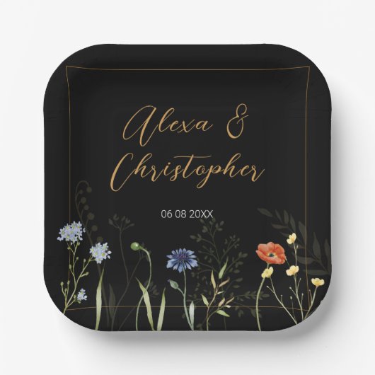 Düster-wilde Blumen Boho-Botanische Hochzeit Pappteller (Vorderseite)