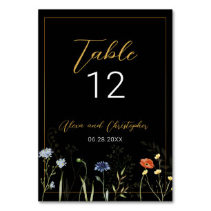 Düster-wilde Blumen Boho-Botanische Hochzeit Tischnummer