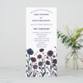 Düstere Burgund & Blaue Blumige Hochzeitsprogramm (Stehend Vorderseite)