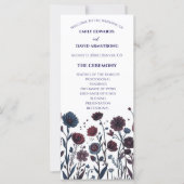 Düstere Burgund & Blaue Blumige Hochzeitsprogramm (Vorderseite)