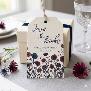 Düstere Burgund & Blaue Florale Hochzeits-Dankesch Geschenkanhänger