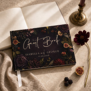 Düstere Burgunder Florale Feigen Herbsthochzeit Gästebuch