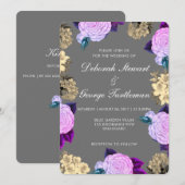 Düstere Dunkelgraue Violette Florale Boho Holzkohl Einladung (Vorne/Hinten)