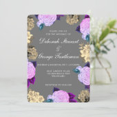 Düstere Dunkelgraue Violette Florale Boho Holzkohl Einladung (Stehend Vorderseite)