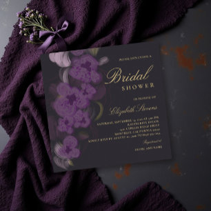 Düstere Dunkelviolette Orchideen Gold Moderne Brau Einladung