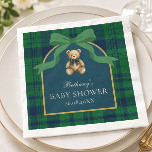 Düstere Dunkelwald-Grün-Karo-Vornehme Teddybär Serviette