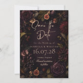 Düstere dunkle Burgunder-Blumen-Botanik Save The Date (Vorderseite)