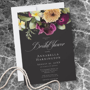 Düstere dunkle florale schwarze Burgunder Brautpar Einladung