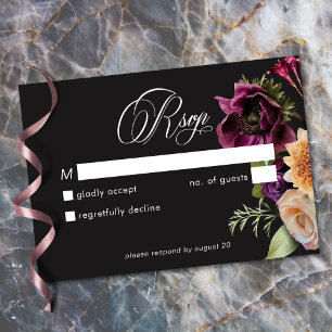 Düstere dunkle florale schwarze Burgunder romantis RSVP Karte