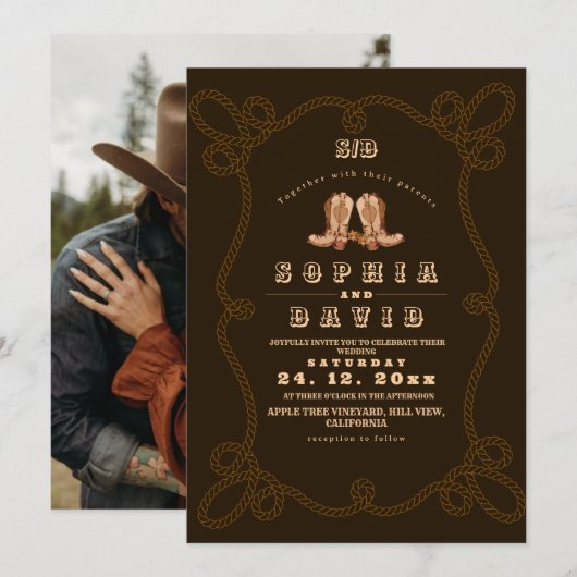 Düstere dunkle rustikale westliche Hochzeit Einladung (Vorne/Hinten)