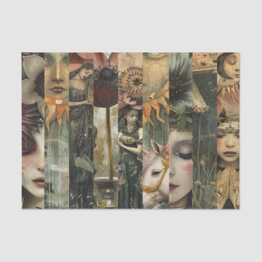 Düstere Fantasy-Garten Collage Decoupage Seidenpapier (Vorderseite)