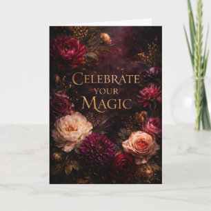 Düstere Florale Goldschrift Geburtstagskarte Karte
