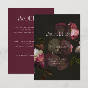 Düstere florale Hochzeitsdetails Burgund & Schwarz Begleitkarte
