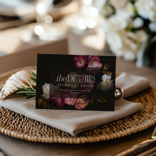 Düstere florale Hochzeitsdetails Burgund & Schwarz RSVP Karte