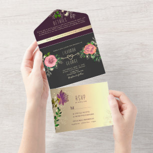 Düstere Florale Schwarze Hochzeit All In One Einladung