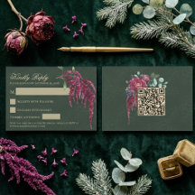 Düstere Florale Tiefgrüne QR-Code-Hochzeits-RSVP