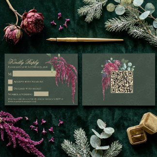 Düstere Florale Tiefgrüne QR-Code-Hochzeits-RSVP RSVP Karte