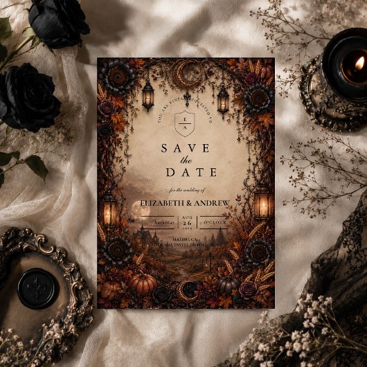 Düstere Herbst-Romantik-Hochzeit Save The Date