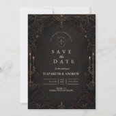 Düstere lila viktorianische Gothic-Hochzeit Save The Date (Vorderseite)